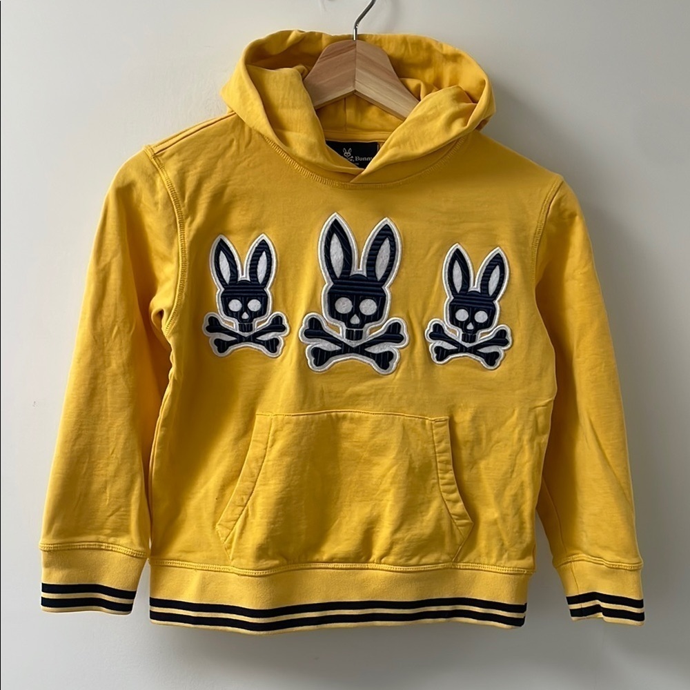 Psycho Bunny kids Golden Ray Yellow Liam Bunny sweater Pullover Hoodie 7/8 (S)